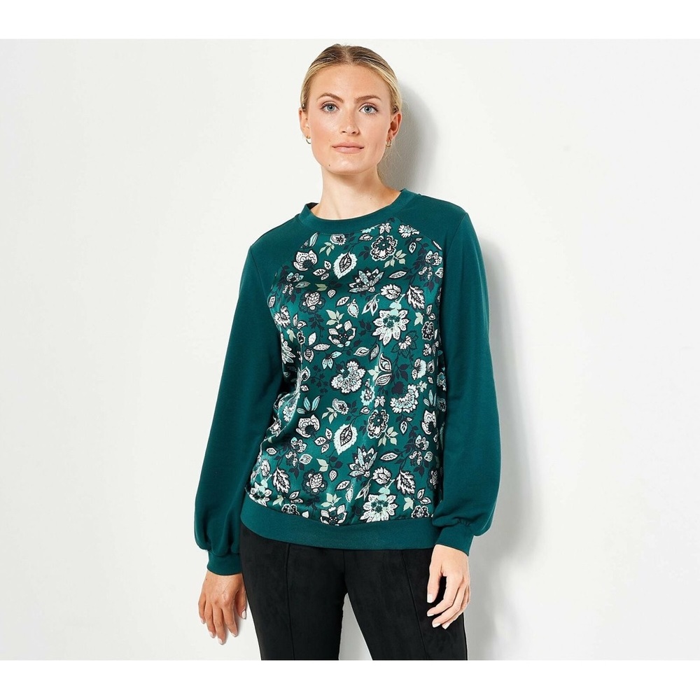Jason Wu Mixed Media Sweater Evergreen Size Medium - image 1